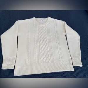 GAP Women’s Cream Ivory Cotton Cable Knit Crew Neck Sweater M